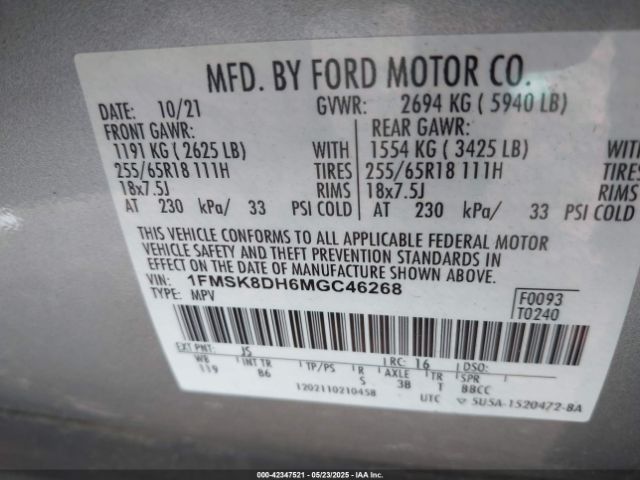 2021 FORD EXPLORER 1FMSK8DH6MGC46268 Photo 8