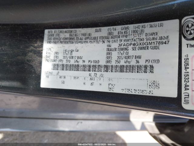 3FADP4GX0GM178947 Ford FIESTA ST