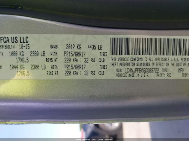 1C4NJPFB0GD589722 Jeep Patriot Latitude