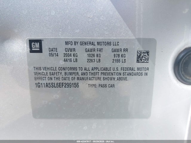 Chevrolet Malibu 1fl 2014 1G11A5SL6EF299156 Image 9