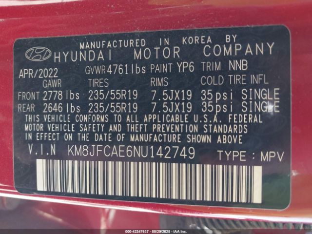 2022 HYUNDAI TUCSON KM8JFCAE6NU142749 Photo 8