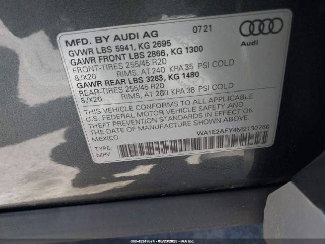 2021 AUDI Q5 WA1E2AFY4M2130760 Photo 8