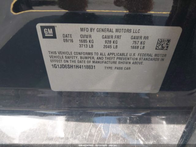 1G1JD6SH1H4118831 Chevrolet Sonic Lt Auto