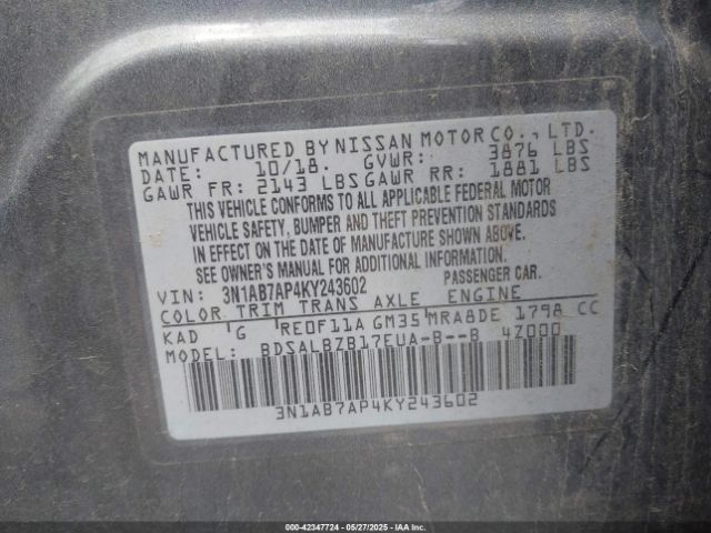 3N1AB7AP4KY243602 Nissan SENTRA S