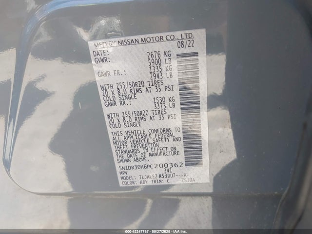 42347767 :رقم المزاد ، 5N1DR3DH6PC200362 vin ، 2023 Nissan Pathfinder Platinum Fwd مزاد بيع