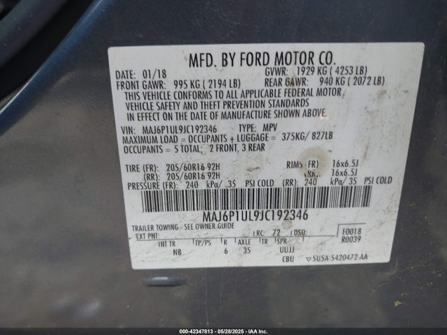 MAJ6P1UL9JC192346 Ford 2018