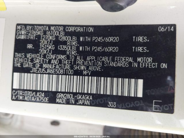 JTEZU5JR6E5081100 Toyota 4runner Limited