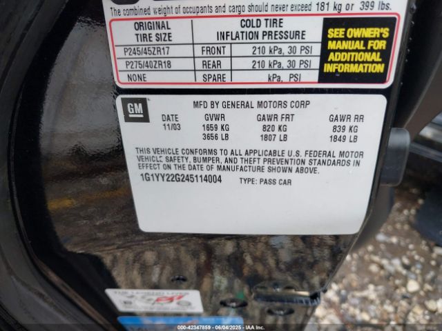 2004 CHEVROLET CORVETTE 1G1YY22G245114004 Photo 8