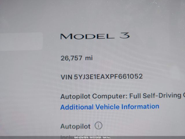 5YJ3E1EAXPF661052 Tesla Model 3 Rear-wheel Drive