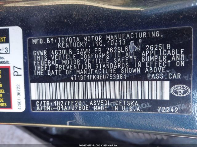 4T1BF1FK9EU753981 Toyota Camry L/le/se/se Sport/xle