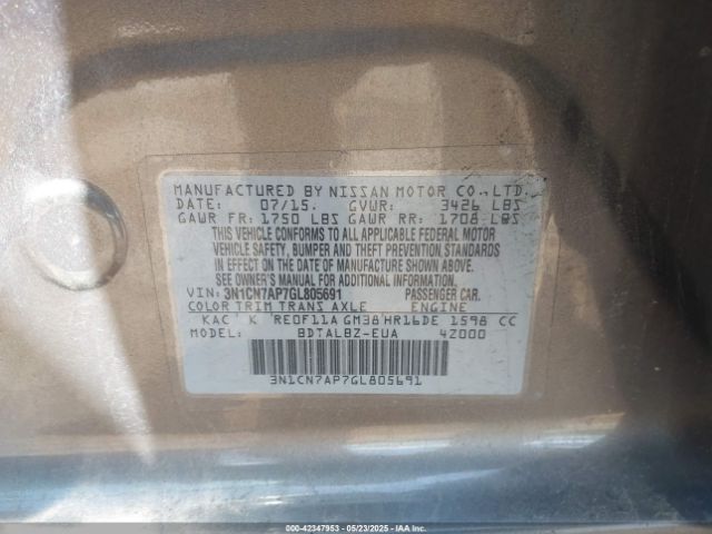 3N1CN7AP7GL805691 Nissan Versa
