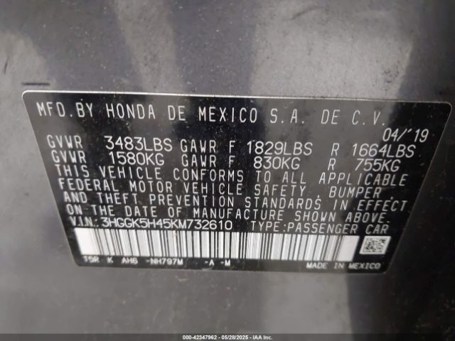 3HGGK5H45KM732610 Honda FIT LX