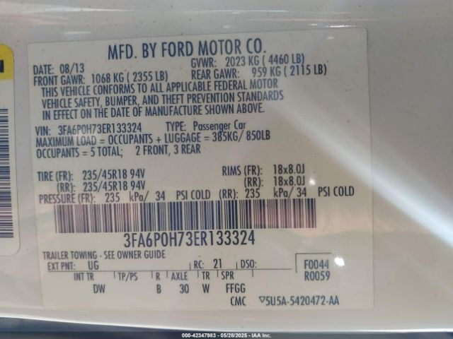 3FA6P0H73ER133324 Ford FUSION SE