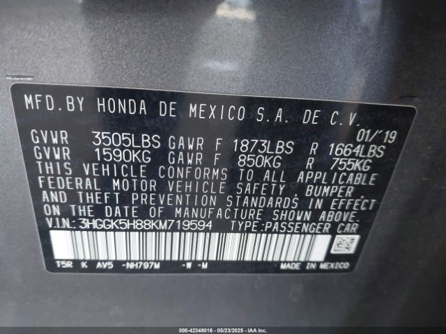 3HGGK5H88KM719594 Honda FIT EX