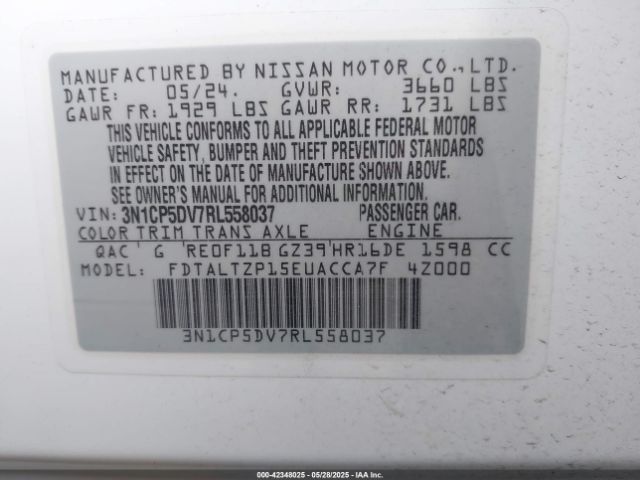3N1CP5DV7RL558037 Nissan Kicks Sr Xtronic Cvt