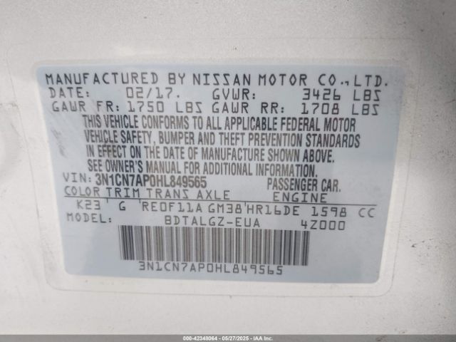 2017 NISSAN VERSA 3N1CN7AP0HL849565 Photo 8