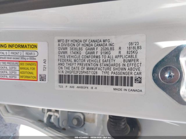 2HGFE2F25PH571328 Honda Civic Lx