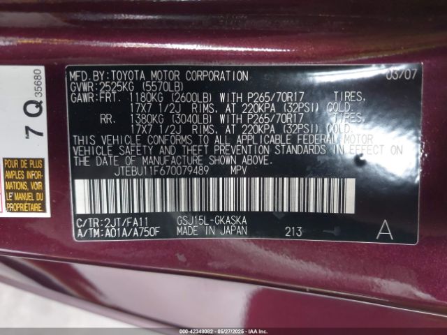 2007 TOYOTA FJ CRUISER JTEBU11F670079489 Photo 8