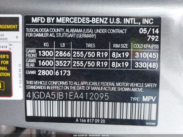 4JGDA5JB1EA412095 Mercedes-Benz ML 350