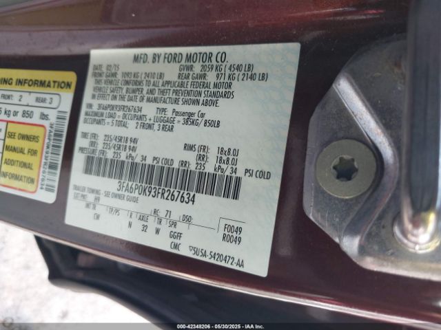 3FA6P0K93FR267634 Ford Fusion Titanium