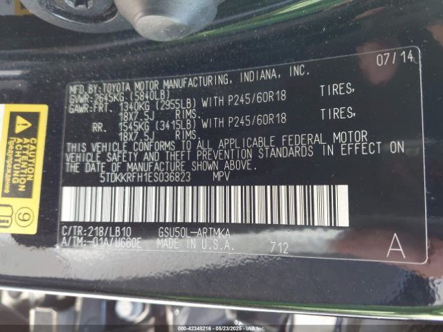 5TDKKRFH1ES036823 Toyota Highlander Xle V6