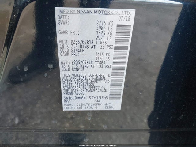 5N1DL0MM6KC509996 Infiniti QX60