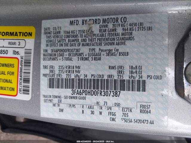 3FA6P0HD0FR307387 Ford FUSION SE