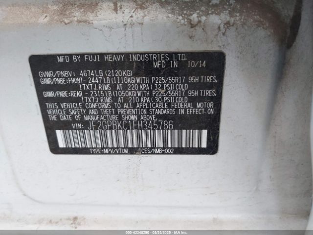JF2GPBKC1EH345786 Subaru Xv Crosstrek Hybrid 2.0i Touring
