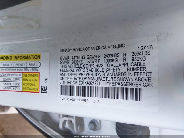 Honda l15be 2019 1HGCV1E31KA024281 Image 9