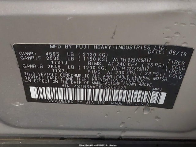 Subaru u5 2017 4S4BSAAC8H3206223 Image 9