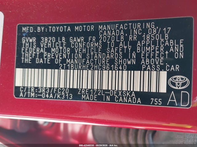 2T1BURHE2HC961640 Toyota 2zr-fe