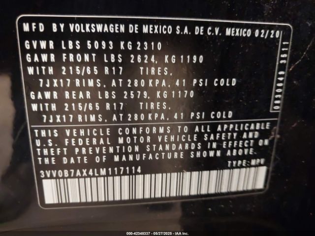 2020 VOLKSWAGEN TIGUAN 3VV0B7AX4LM117114 Photo 8