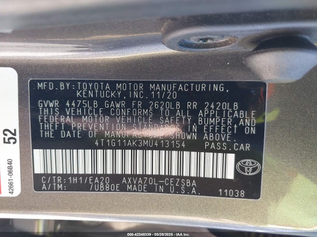 4T1G11AK3MU413154 Toyota Camry Se/se Nightshade Edition