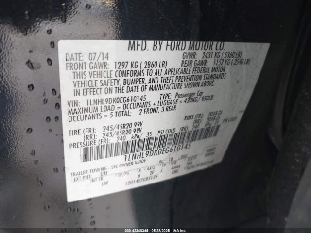 1LNHL9DK0EG610145 Lincoln MKS