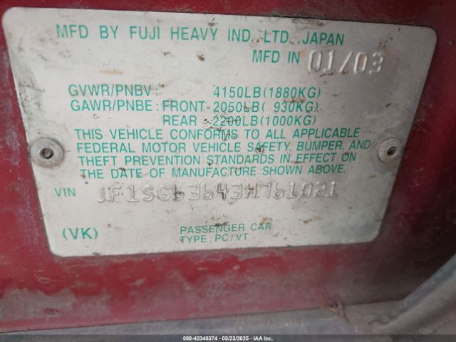 2003 SUBARU FORESTER JF1SG63643H761021 Photo 8
