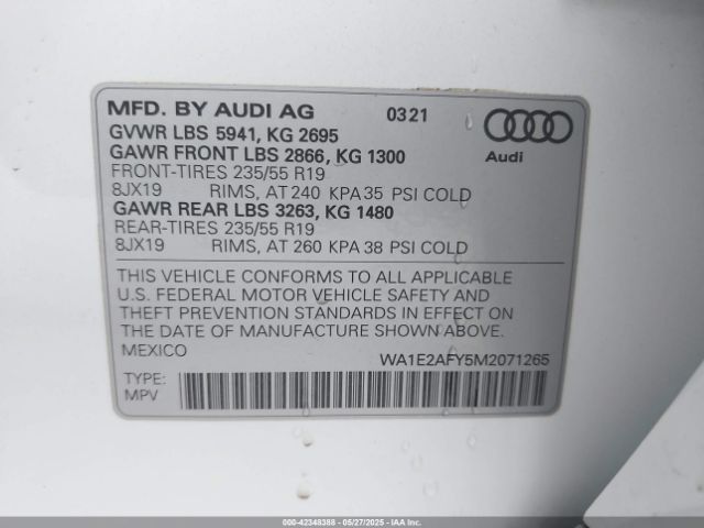 WA1E2AFY5M2071265 Audi Q5 Premium Plus 55 Tfsi E Quattro S Tronic