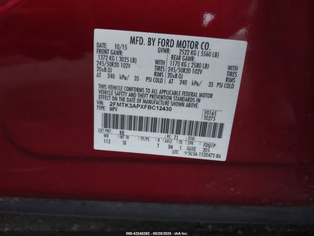 2FMTK3APXFBC12430 Ford 2015