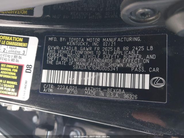 2021 LEXUS ES 300H 58ADA1C10MU005341 Photo 8
