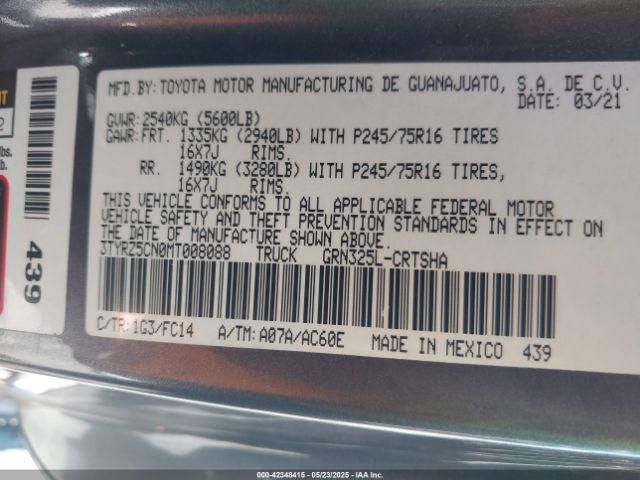 2021 TOYOTA TACOMA 3TYRZ5CN0MT008088 Photo 8