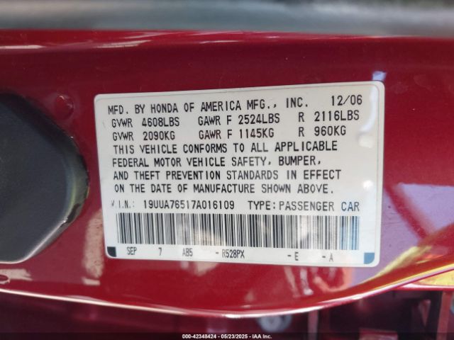 2007 ACURA TL 19UUA76517A016109 Photo 8