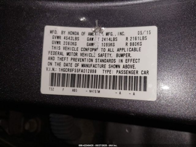 1HGCR6F55FA012898 Honda Accord Hybrid Ex-l