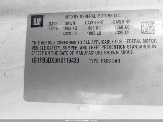 1G1FB3DX9H0119439 Chevrolet Camaro 1lt