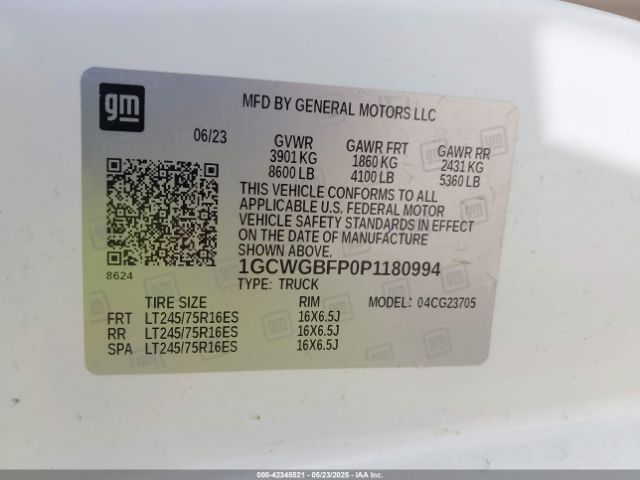 1GCWGBFP0P1180994 Chevrolet Express Cargo Rwd 2500 Extended Wheelbase Wt
