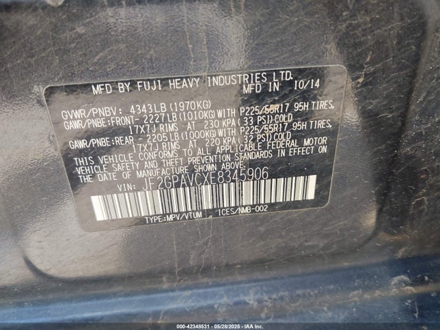 Subaru 2.0l na 2014 JF2GPAVCXE8345906 Image 9