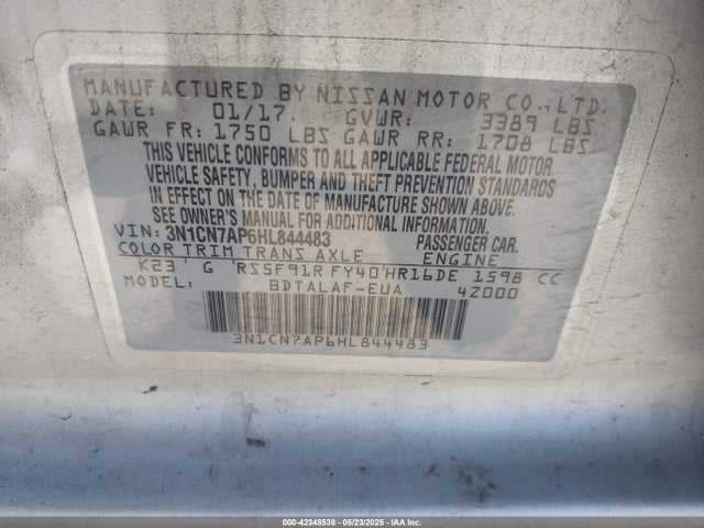3N1CN7AP6HL844483 Nissan Versa 1.6 S