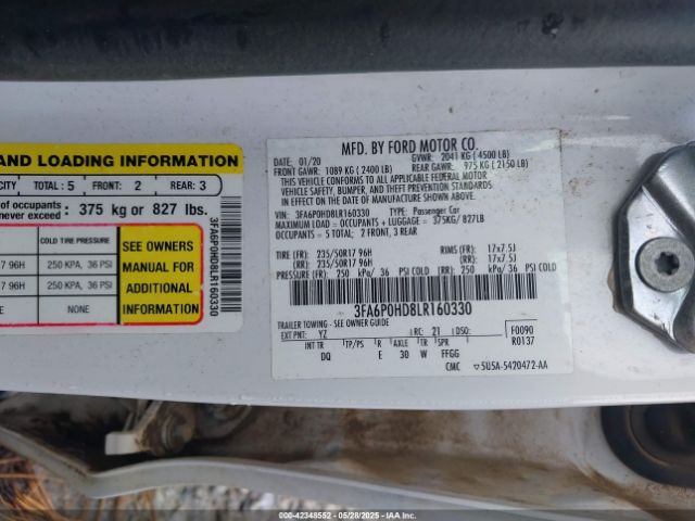2020 FORD FUSION 3FA6P0HD8LR160330 Photo 8