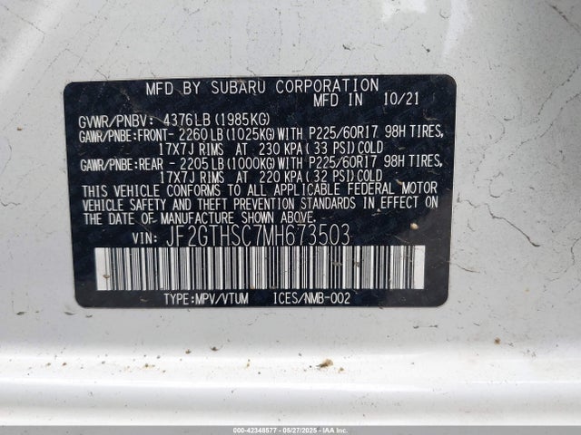 Subaru na 2021 JF2GTHSC7MH673503 Image 9