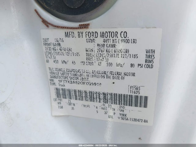Ford F-250 Xlt 2016 1FT7X2A62GED29918 Image 9