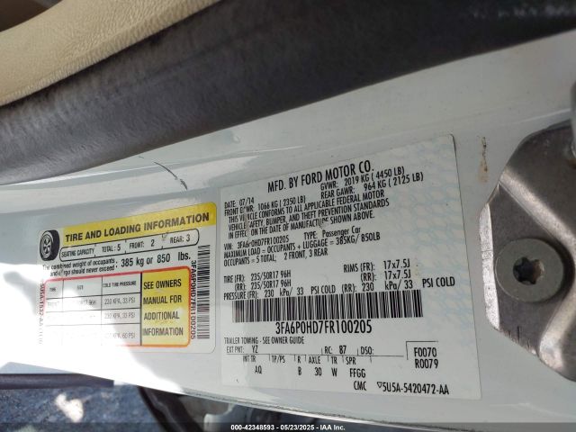 3FA6P0HD7FR100205 Ford FUSION SE