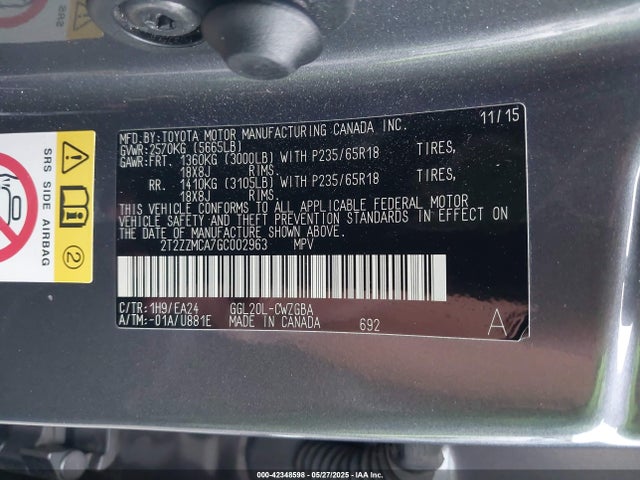 Lexus 2016 2016 2T2ZZMCA7GC002963 Image 9